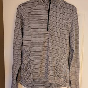 Women's Gray Striped Half-Zip Hoodie
